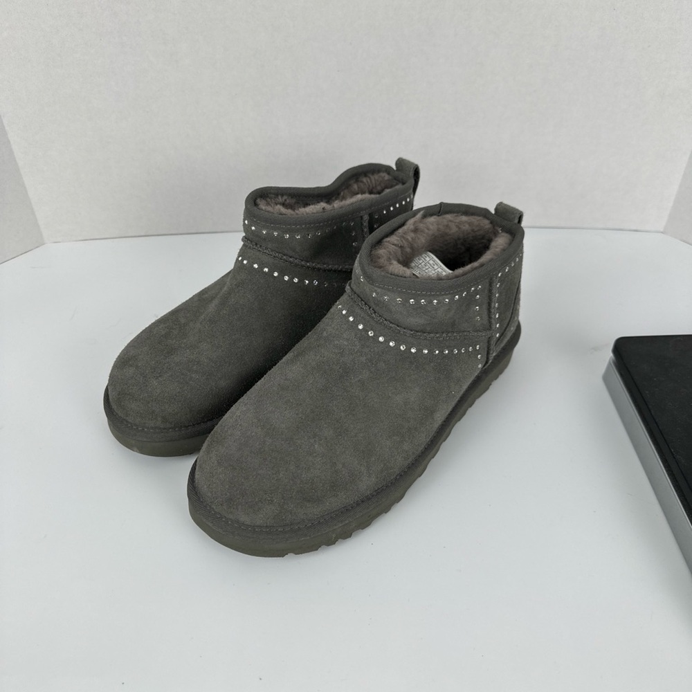 UGG CLASSIC ULTRA MINI BLING WOMEN BOOTS SUEDE GRAY US 9 /JAPAN 26 /EU 40/UK 7